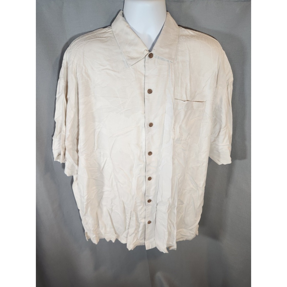 TOMMY‎ BAHAMA Silk Shirt Embroidered Downwind To Paradise XXL Cream White